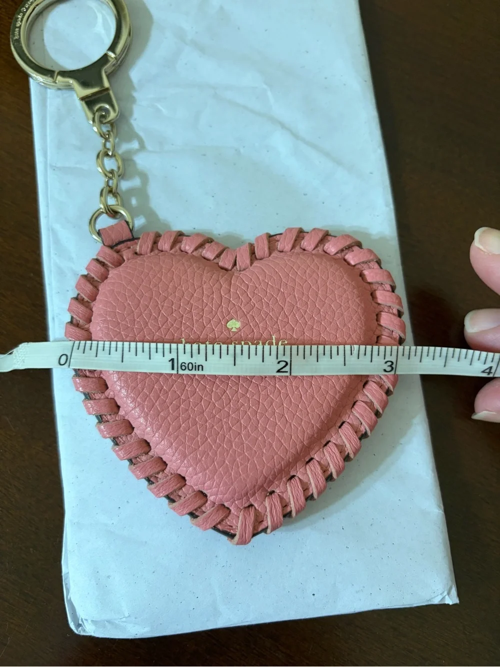 kate spade Pink Heart Keychain Charm with Whipstitch Edging